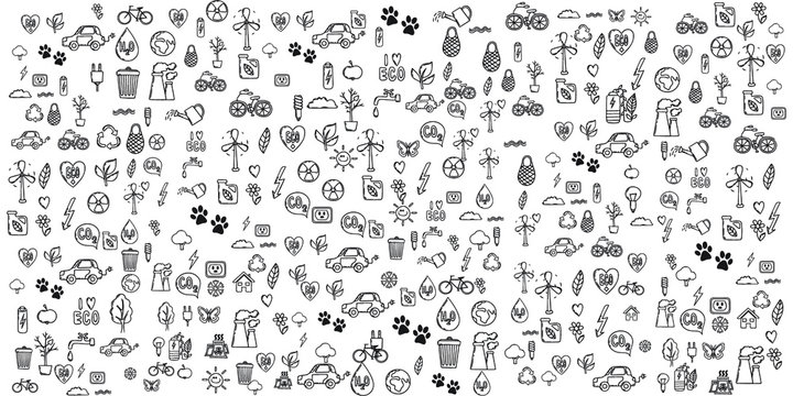 Set of Hand draw Ozone day Doodle backgrounds. Objects from a Environment and Earth.