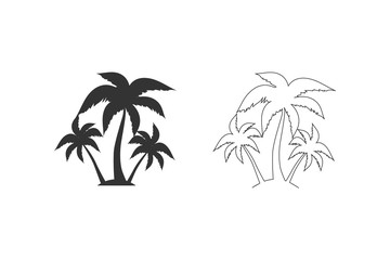 Fototapeta na wymiar Palm tree silhouette line icon set. simple flat vector illustration