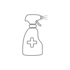 Anti-Bacterial Alcohol Agent, Sanitizer, Bottle Spray Flat Style Vector Line Icon
