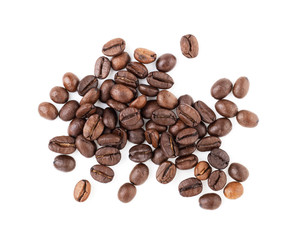 Brown coffee beans isolated on a white background