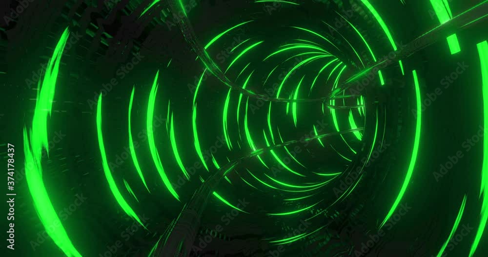 Aufkleber animation of tunnel with green lights moving in a seamless loop