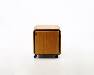 a box concept, a combination of wood and iron, so that it becomes a table and chair that is very compact and doesn't take up space.