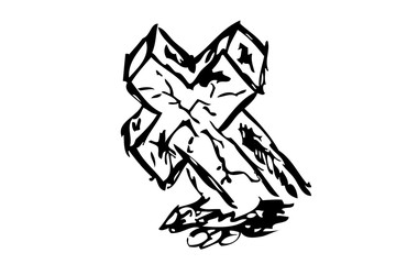 Simple Vector Doodle Hand Draw Sketch, Christian Stone Grave and grass, Isolated on White
