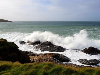 waves breaking on rocks