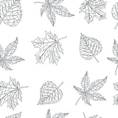 geometric seamless pattern autumn leaves line vector