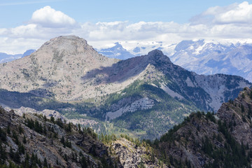 Fototapeta premium Trekking for the Vercoche lake in Valle D'Aosta, Italy