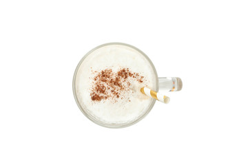 Glass cup of latte isolated on white background