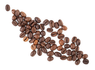 Coffee beans isolated on a white background close-up