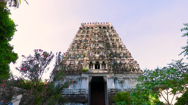 Front view shot of a Hindu temple in South Asia, India.
