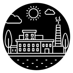 
Building with chimney depicting factory area icon in solid style
