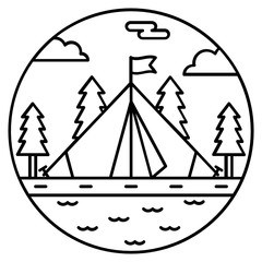 
Outdoor accommodation icon, line vector design of camp 

