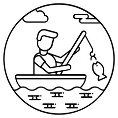 
Man catching fish, concept of fishing icon
