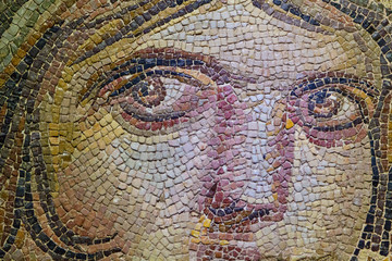 Roman mosaic of Gypsy Girl from the ancient site of Zeugma, in the Archaeological Museum of...
