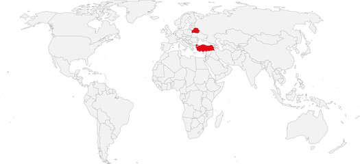 Turkey, Belarus countries isolated on world map. Business concepts and Backgrounds.