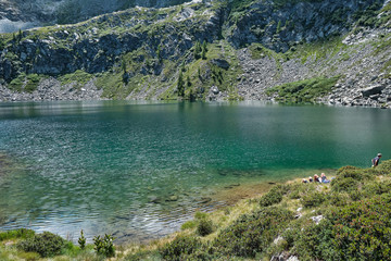Fototapeta na wymiar Trekking for the Vercoche lake in Valle D'Aosta, Italy