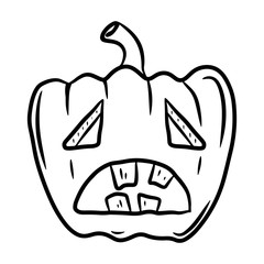 Spooky Halloween pumpkin. Hand drawn vector illustration in doodle style, isolated on a white background.