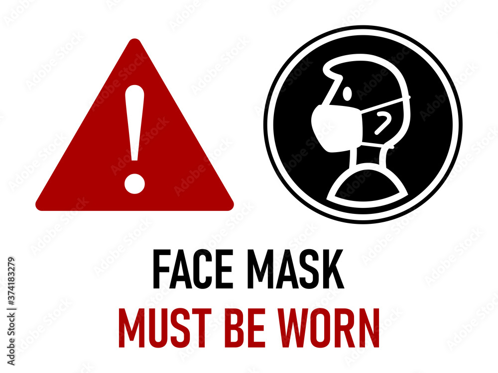 Poster face mask must be worn warning or instruction sign. vector image.