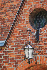 Building details of a medieval village church in Grossziethen, Germany.