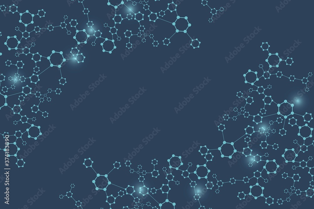 Poster science network pattern, connecting lines and dots. technology hexagons structure or molecular conne
