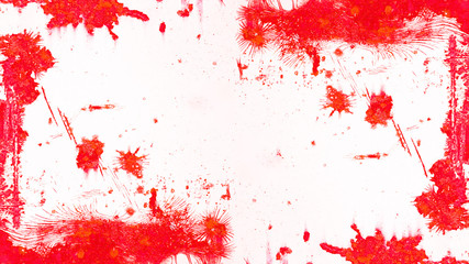 White painted abstract grunge red exfoliated peeled metal wall texture background frame template design, with space for text