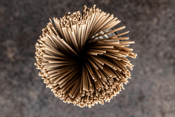 Uncooked soba noodles. Traditional Japanese noodles.