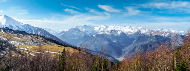 Panoramic mountain landscape. Lower Arkhyz. Caucasus. Russia.