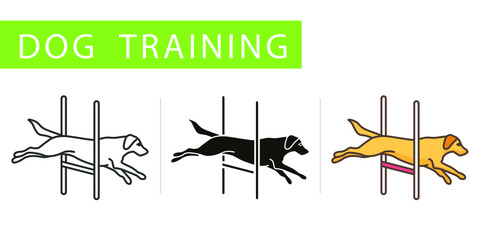 dog training icons set, dog obstacle course