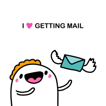 I love getting mail hand drawn vector illustration in cartoon doodle style man happy