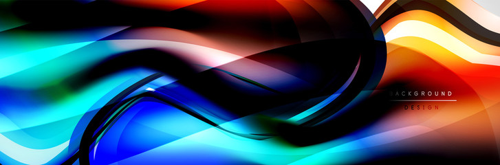 Vector abstract background, flowing liquid style bubble with metallic, color quicksilver chrome texture and color glow effects