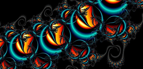 Abstract Orange & Teal Fractal Background - Perfect for Halloween, these pumpkins glow in the night! Orange and teal are the main colors that strike a pose in the scene. Perfectly contrasted on black.