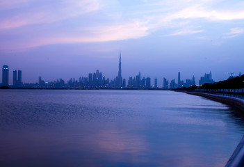 Sunset over a skyline of a beautiful city of Dubai. UAE.