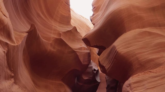 Movement Along Beautiful Red Walls Smooth And Wave In Antelope Canyon