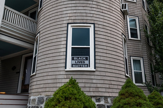 BLACK LIVES MATTER Sign In Someone's House Window. Dorchester, South Boston