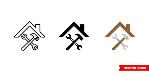 Renovation apartment construction icon of 3 types color, black and white, outline. Isolated vector sign symbol.