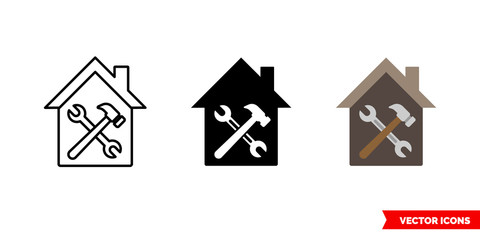Renovation apartment construction icon of 3 types color, black and white, outline. Isolated vector sign symbol.