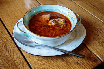 Traditional Georgian soup Kharcho with meat and rice