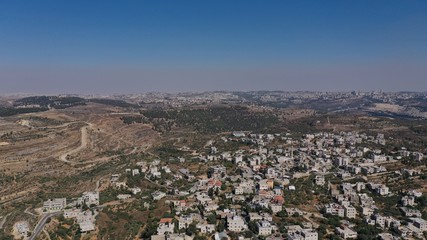 Palestinian Village Beit Surik with Jerusalem city in background
Aerial view, Mosque, Jerusalem,August,2020,Israel
