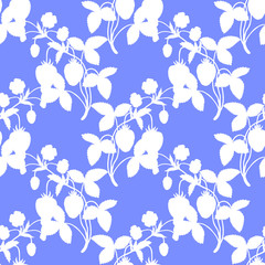 Botanical seamless pattern of strawberry plants with berries and flowers. Vector stock illustration eps10
