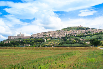 Panorama of Assisi,  in Italy.