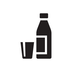 Bottle and glass mug graphic black icon design. Natural milk drink. Mineral clean water. Cola product. Fresh juice. Vector illustration.