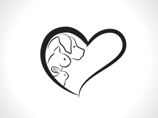Logo dog cat and rabbit inside of heart vector