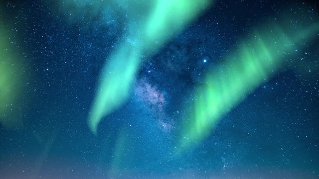 Aurora and Milky Way Galaxy Summer Southeast Sky 35mm Time Lapse Simulated Northern Lights