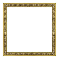 Golden frame for paintings, mirrors or photo isolated on white background. Design element with clipping path