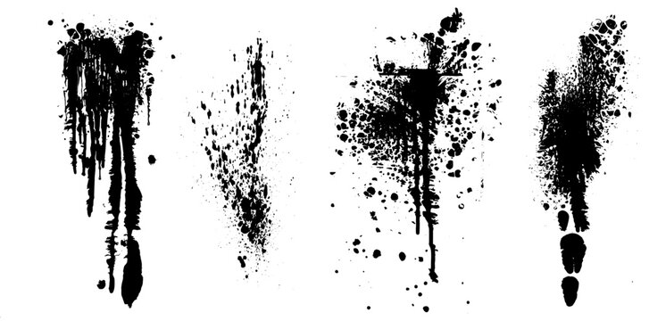 Vector black and white ink splash, blot and brush stroke, spot, spray, smudge, spatter, splatter, drip, drop, ink blob Grunge textured elements for design, background.
