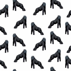 Seamless pattern with monkey gorilla  animals. Illustration on white background.