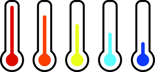 Simple thermometer set of icon in colors. Set temperature with business symbol or concept background.