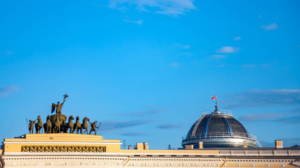 Arc de Triomphe of General Headquarters building on Palace Square. Unique urban landscape center Saint Petersburg. Central historical sights city. Top tourist places in Russia. Capital Russian Empire