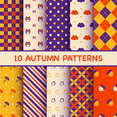 Set of the autumn theme patterns. Vector illustration.