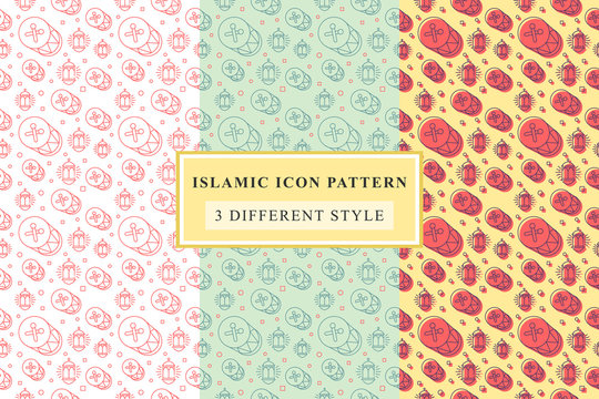 Islamic pattern Thin Line Icons on White Background ramadan design © fianpanic