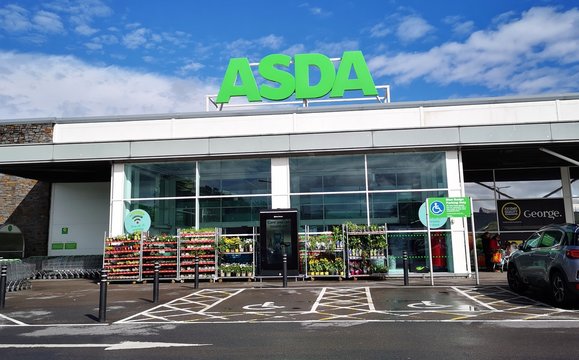 Swansea, UK: August 27, 2020: Asda Supermarket. Asda Stores Limited is an American-owned, British-founded supermarket retailer, headquartered in Leeds, West Yorkshire.